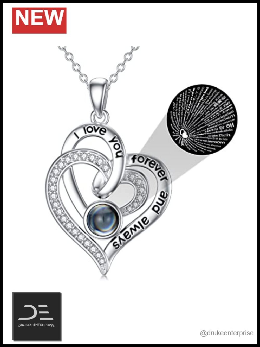 925 Sterling Silver I Love You in 100 Languages Heart Pendant Necklace